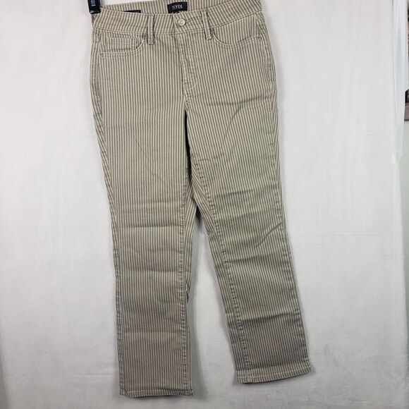 NYDJ Ellison Tall Jeans Womens 6T Beige Lodge Stripe High Rise Straight Ankle - Picture 3 of 16